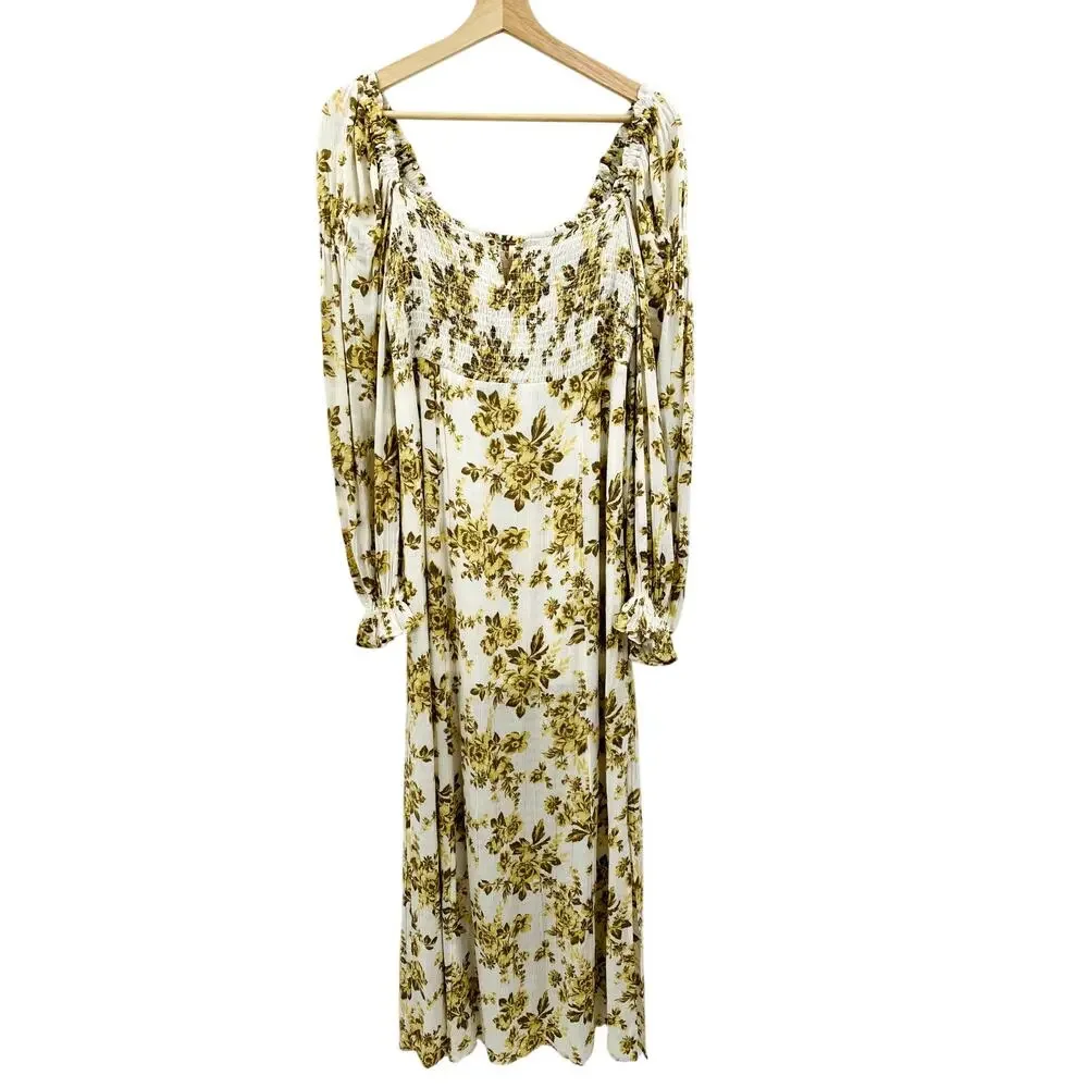 Free People cream yellow floral Jaymes Maxi Dress